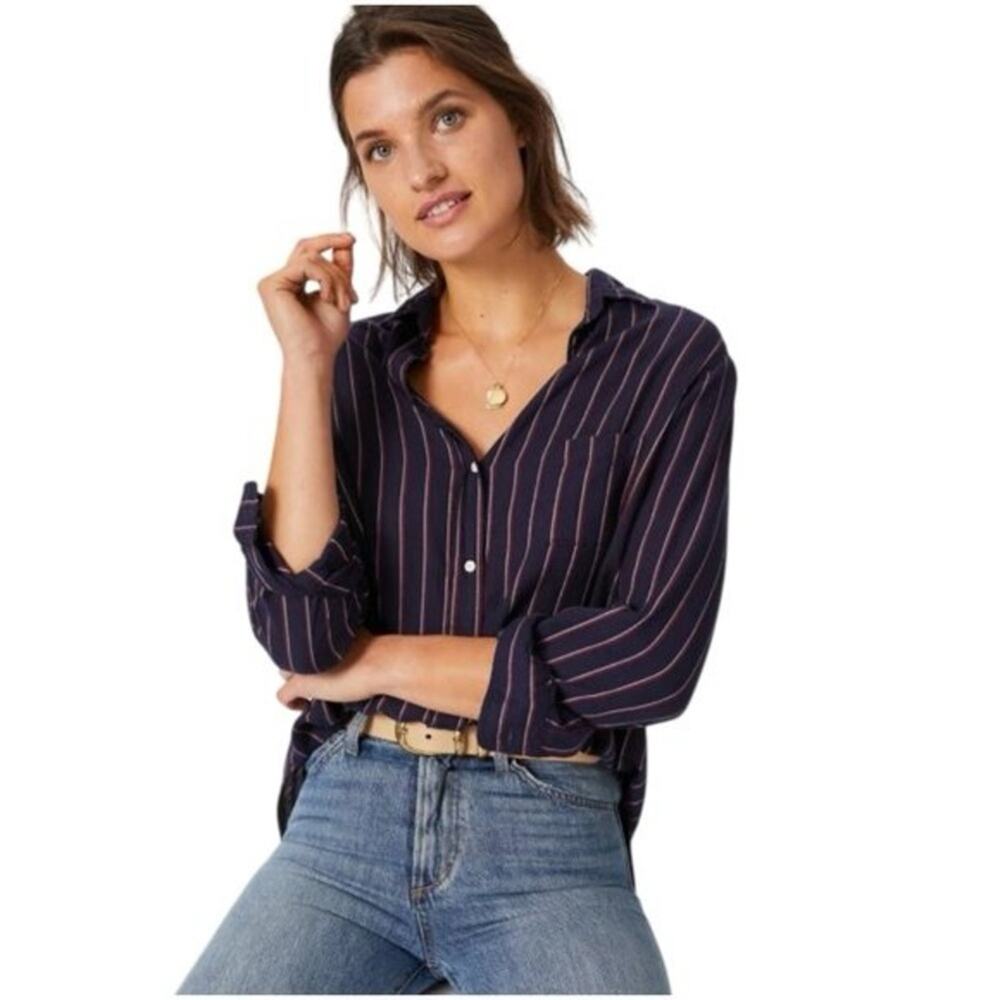 Grayson Hero Button Down Blue Stripe Flannel Womens Size 2‎ / US S